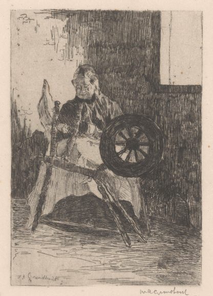 Vrouw achter een spinnewiel by Willem Adrianus Grondhout