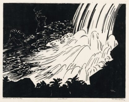 Waterval met herten by Johannes Frederik Engelbert ten Klooster