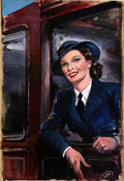 WRNS rating at railway carriage by Anonymous