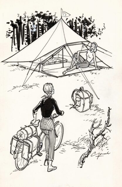 Zittende vrouw voor een tent by Anonymous