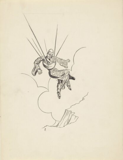 Zwevende man aan parachute by F. Ockerse