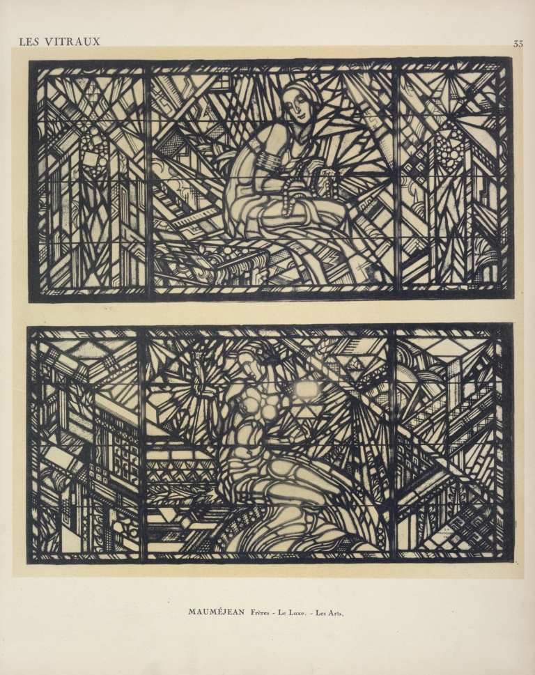 1, Le luxe ; 2, Les artes, au Pavillon de la Société Anonyme Mauméjean Frères by Jacques Gruber