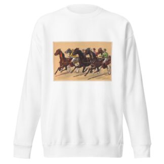 Harness race depicting five horses by Calvert Litho. Co Sweatshirt