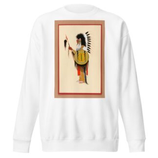 Cheyenne Warrior in Feather Headdress with Shield by Monroe Tsatoke Sweatshirt
