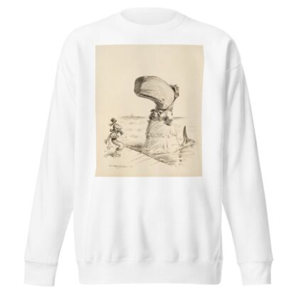 A whale, wearing a dress, confronts a surprised sailor on a dock. by William Henry Walker Sweatshirt