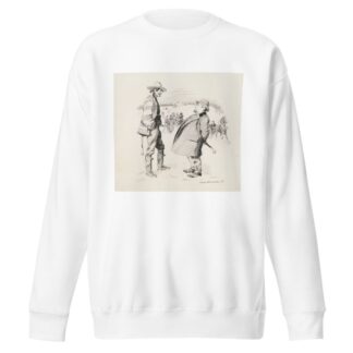A winter scene. A man in a suit talks with a man in rougher clothes, while behind them people in fine clothes walk and ride in sleighs. by William Henry Walker Sweatshirt