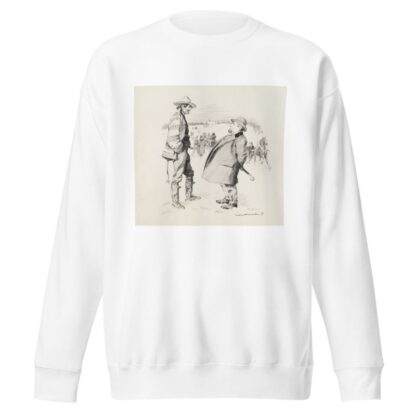 A winter scene. A man in a suit talks with a man in rougher clothes, while behind them people in fine clothes walk and ride in sleighs. by William Henry Walker Sweatshirt