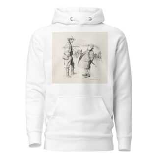A winter scene. A man in a suit talks with a man in rougher clothes, while behind them people in fine clothes walk and ride in sleighs. by William Henry Walker Hoodie