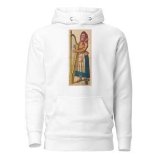 Woman playing harp and singing with mouth wide open and several teeth missing by René Ackermann Hoodie