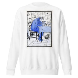 Jan maakt huiswerk aan een tafel by Anny Leusink Sweatshirt