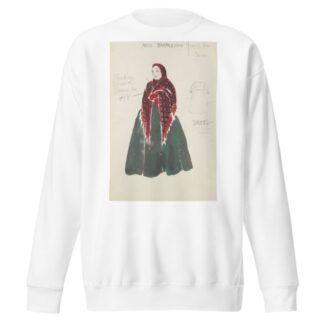 Life and Death of an American: Miss Baraks green dress, red and black shawl by Alex Jones Sweatshirt