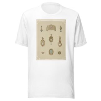 Nine Designs For Jewelry, Including Pointed Gold Bracelet With Red Stone And Diamonds. by Martin Gerlach T-Shirt