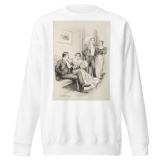At a party, an older couple sit together while a younger couple walk passed them. by William Henry Walker Sweatshirt