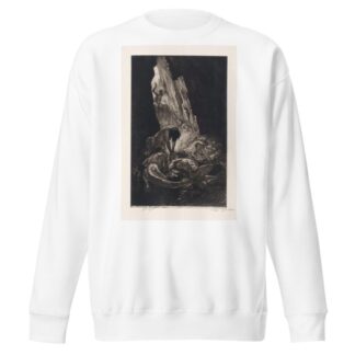 Interieur van een donkere grot met wezens die een naakte man verorberen by Marcel Roux Sweatshirt