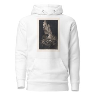 Interieur van een donkere grot met wezens die een naakte man verorberen by Marcel Roux Hoodie