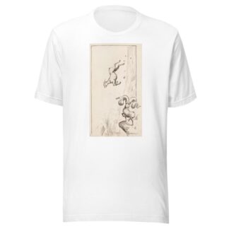 A ram with huge horns tips over because of the weight, while a ram with much smaller horns laughs. by William Henry Walker T-Shirt
