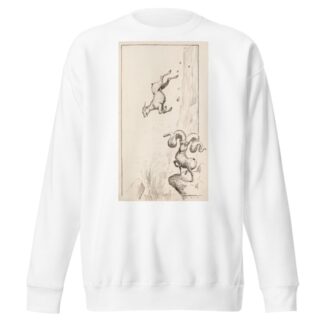 A ram with huge horns tips over because of the weight, while a ram with much smaller horns laughs. by William Henry Walker Sweatshirt