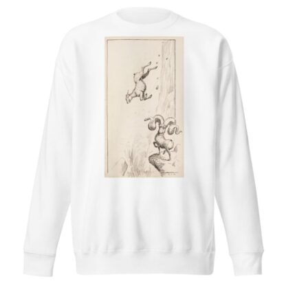 A ram with huge horns tips over because of the weight, while a ram with much smaller horns laughs. by William Henry Walker Sweatshirt