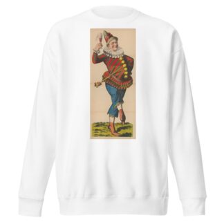 Carnival figure dressed as a jester with a glass of beer and a marotte by René Ackermann Sweatshirt