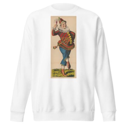 Carnival figure dressed as a jester with a glass of beer and a marotte by René Ackermann Sweatshirt