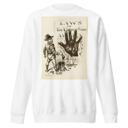 A man dressed like a Westerner paints a large black hand on the Laws of the United States. by William Henry Walker Sweatshirt