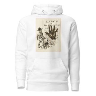 A man dressed like a Westerner paints a large black hand on the Laws of the United States. by William Henry Walker Hoodie