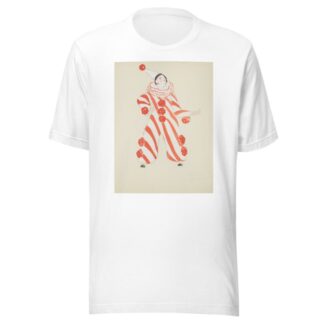 Runaway Clown: Orange and white clown jumper with large orange puff balls, white ruff, and white conical hat by Anonymous T-Shirt