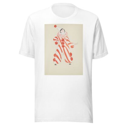 Runaway Clown: Orange and white clown jumper with large orange puff balls, white ruff, and white conical hat by Anonymous T-Shirt