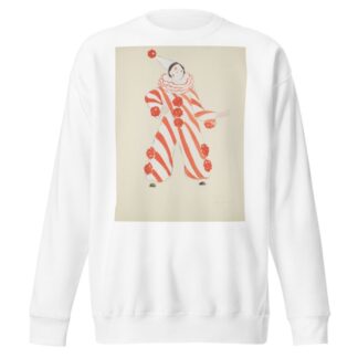 Runaway Clown: Orange and white clown jumper with large orange puff balls, white ruff, and white conical hat by Anonymous Sweatshirt
