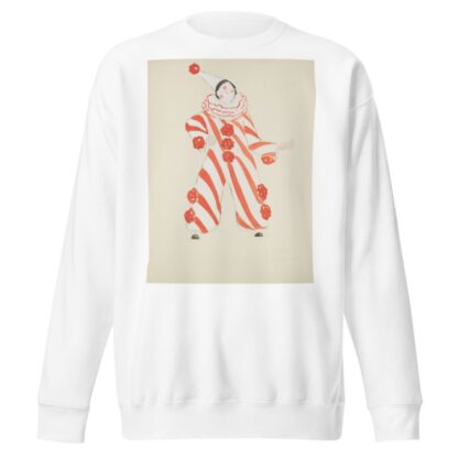 Runaway Clown: Orange and white clown jumper with large orange puff balls, white ruff, and white conical hat by Anonymous Sweatshirt