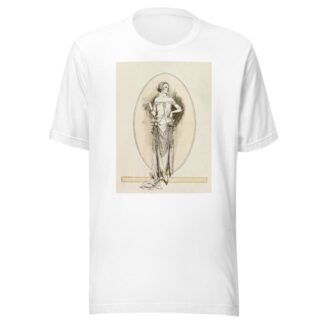 Evening gown of rose mousse-line and silver lace, caught up with yellow rosses on the hip by Anonymous T-Shirt