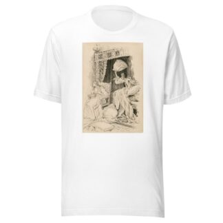 Taming of the Shrew, throwing the pillows & bedclothes about the room, so that she was forced to sit down in a chair by Louis Rhead T-Shirt