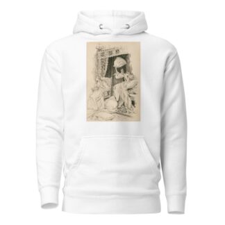 Taming of the Shrew, throwing the pillows & bedclothes about the room, so that she was forced to sit down in a chair by Louis Rhead Hoodie