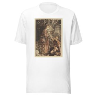 ‘This healing and honeyed draught of mead,deign to accept from me. Set it first to thy lips’ by Arthur Rackham T-Shirt