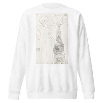 Figuur in een lange mantel met de linkerhand op een wereldbol by Samuel Jessurun de Mesquita Sweatshirt