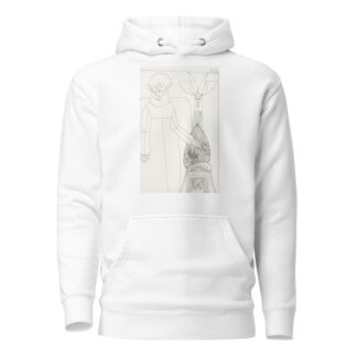 Figuur in een lange mantel met de linkerhand op een wereldbol by Samuel Jessurun de Mesquita Hoodie