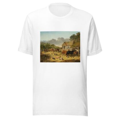 Horses Drinking from a Water Trough with Pigs and Chickens in a Farmyard by John Frederick Herring Jr. T-Shirt