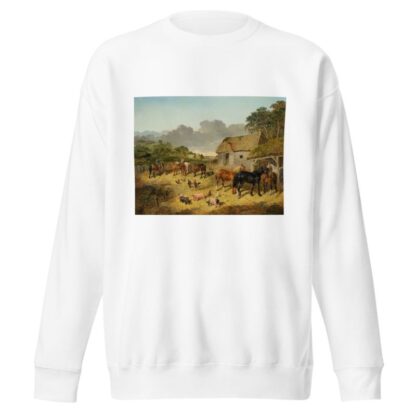 Horses Drinking from a Water Trough with Pigs and Chickens in a Farmyard by John Frederick Herring Jr. Sweatshirt