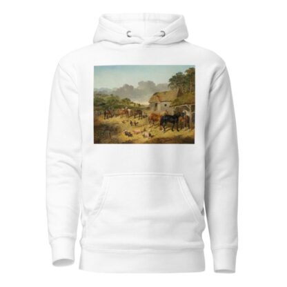 Horses Drinking from a Water Trough with Pigs and Chickens in a Farmyard by John Frederick Herring Jr. Hoodie
