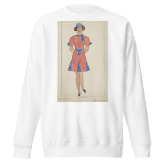 Run Little Chillun: Sue Scott. Short red dress with blue panels, and matching blue cap by B. House Sweatshirt
