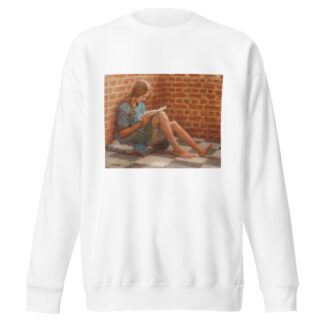 Læsende pige siddende ved en murstensvæg by Julius Paulsen Sweatshirt