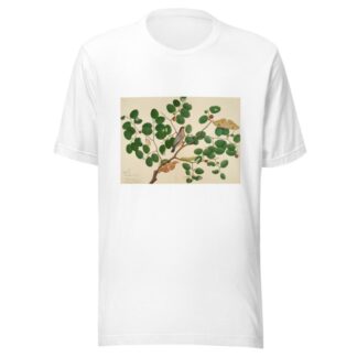 Brahminy Starling with Two Antheraea Moths, Caterpillar, and Cocoon on Indian Jujube Tree by Sheikh Zain al-Din T-Shirt