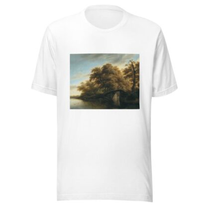 A river landscape with a fisherman on a bridge by Roelof Jansz. van Vries T-Shirt