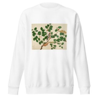 Brahminy Starling with Two Antheraea Moths, Caterpillar, and Cocoon on Indian Jujube Tree by Sheikh Zain al-Din Sweatshirt
