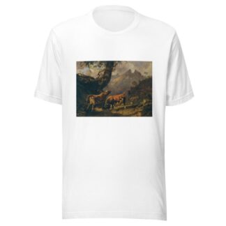 Stier, eine Kuh verfolgend, im Hintergrund Landschaft bei Carrara by Johann Nepomuk Rauch T-Shirt