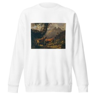 Stier, eine Kuh verfolgend, im Hintergrund Landschaft bei Carrara by Johann Nepomuk Rauch Sweatshirt