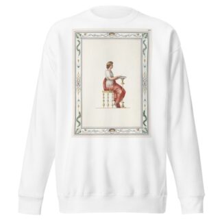 Woman in classical dress sitting at small table. by Pierre-Jean Mariette Sweatshirt