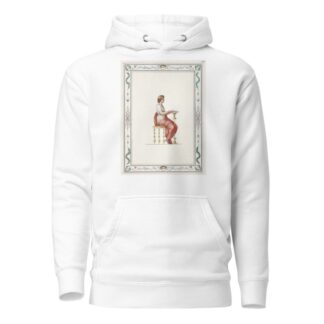 Woman in classical dress sitting at small table. by Pierre-Jean Mariette Hoodie