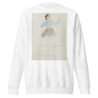 Uncle Tom’s Cabin: Blue flowered blouse, with grey skirt by Peter Crosby Sweatshirt