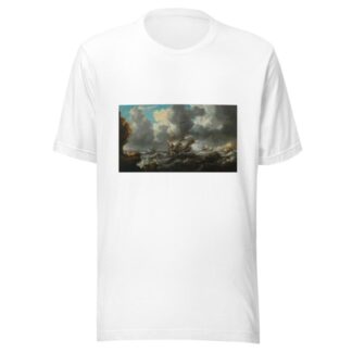 A man o’war in choppy seas with soldiers on an outcrop nearby by Bonaventura Peeters the Elder T-Shirt